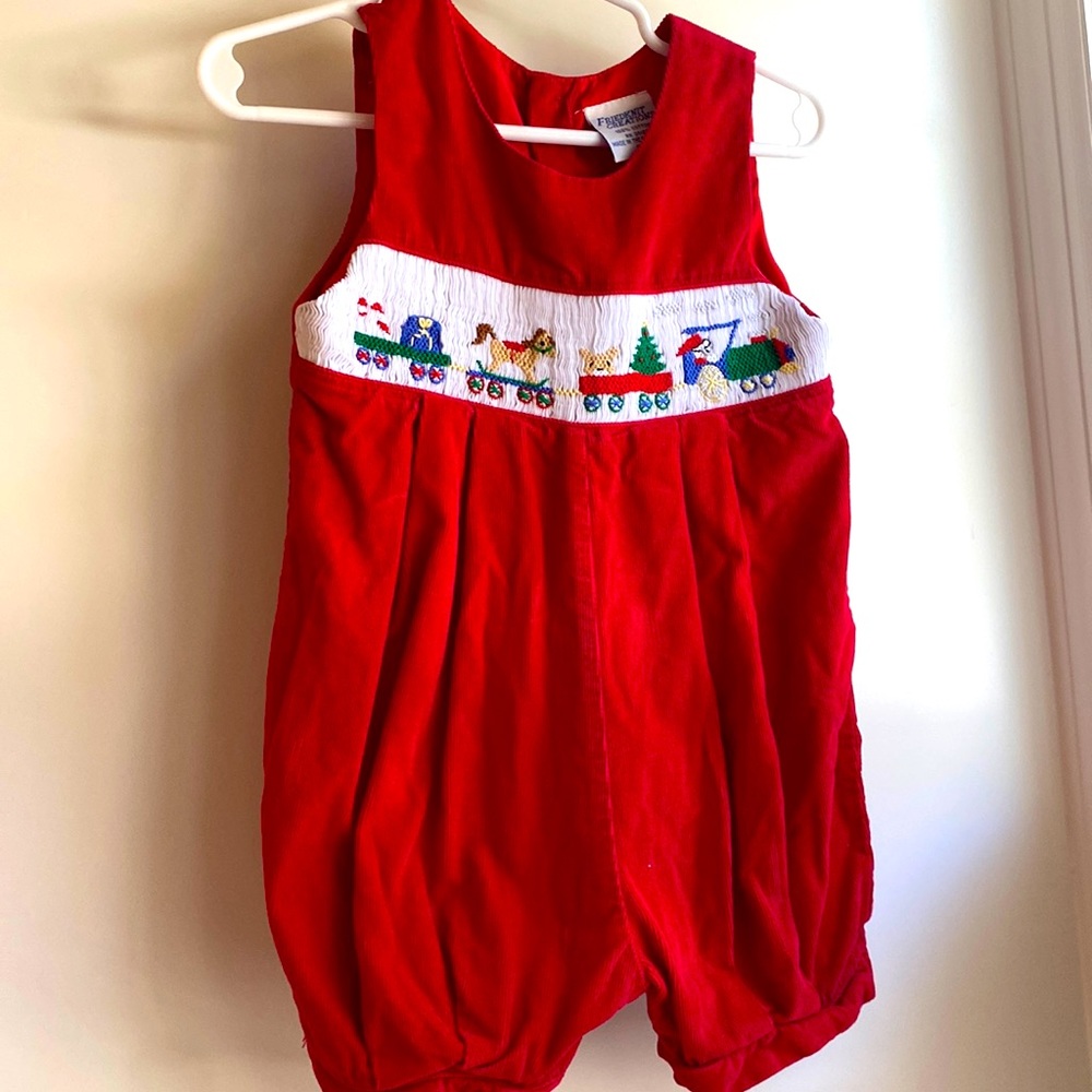 Cutest Christmas Red Corduroy Smocked Outfit